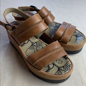 Fly London Tan Wedge Sandals